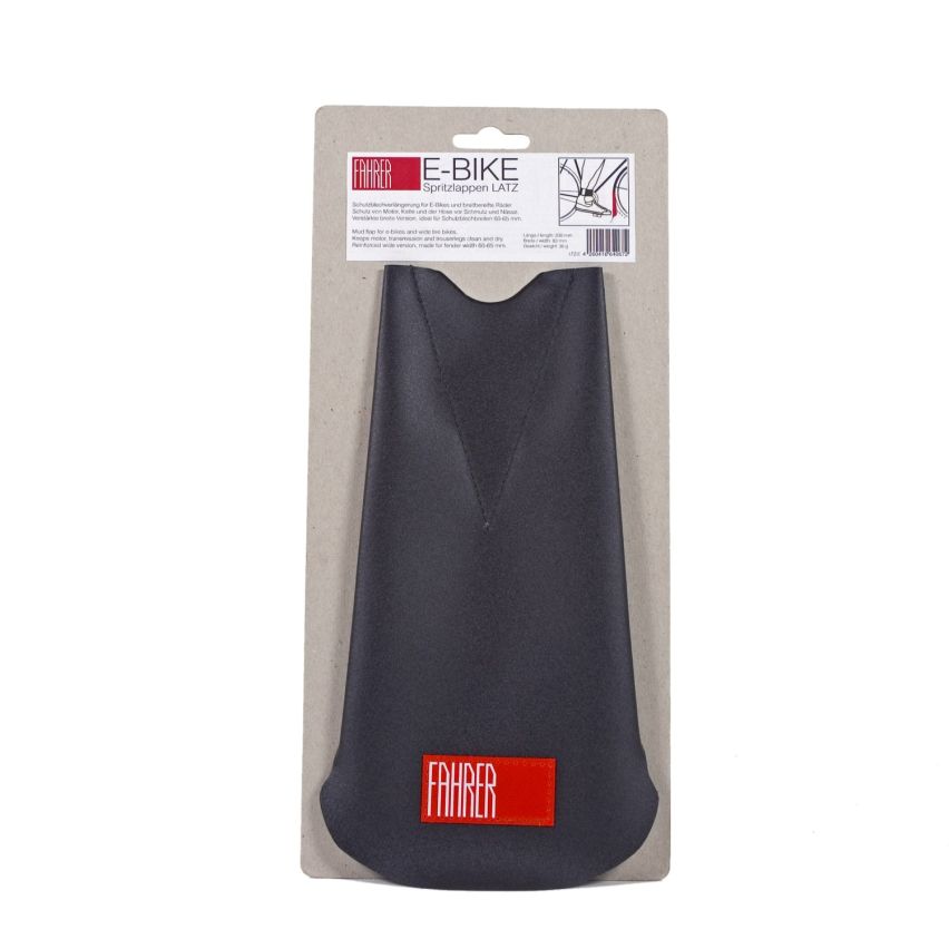 FAHRER Mudguard eBike Mudflap ''Latz'' Mud Flap ''LATZ'' Model E (for use with pedelecs or e-bikes). Wide enough for 65 mm wide mudguards Black