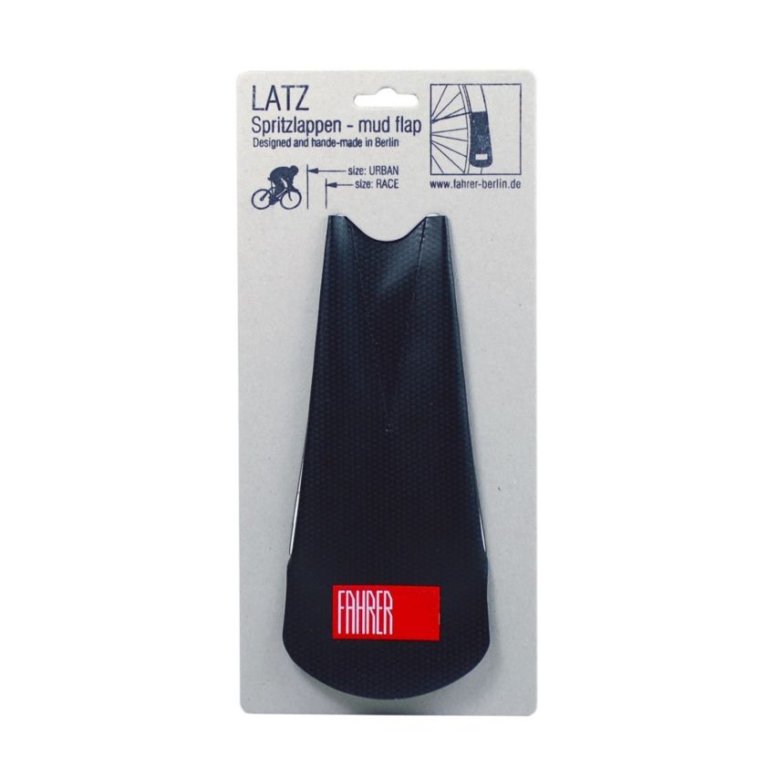 FAHRER Mudguard Latz Race Mud flap model Road, made of recycled advertisement banner or truck tarpaulin. Made in Berlin. Length: 21